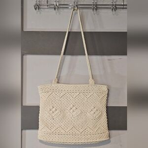 Vintage Macrame Boho Artsy Floral Shoulder Bag- EUC